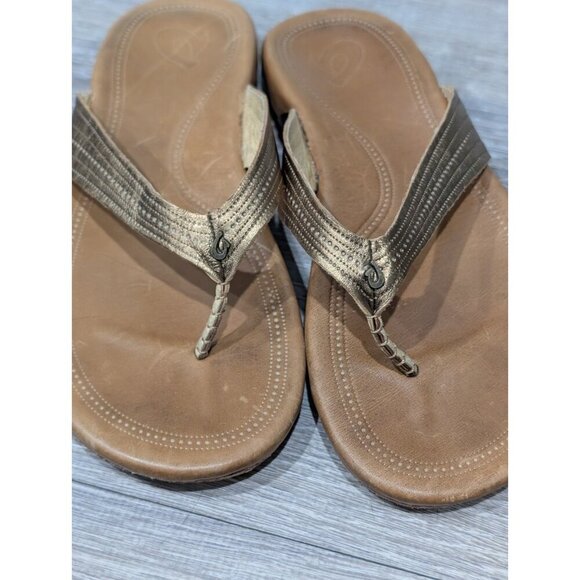 OluKai Women’s Leather Flip Flops/Sandals/Thongs Gold Straps Size 9 - Picture 16 of 16